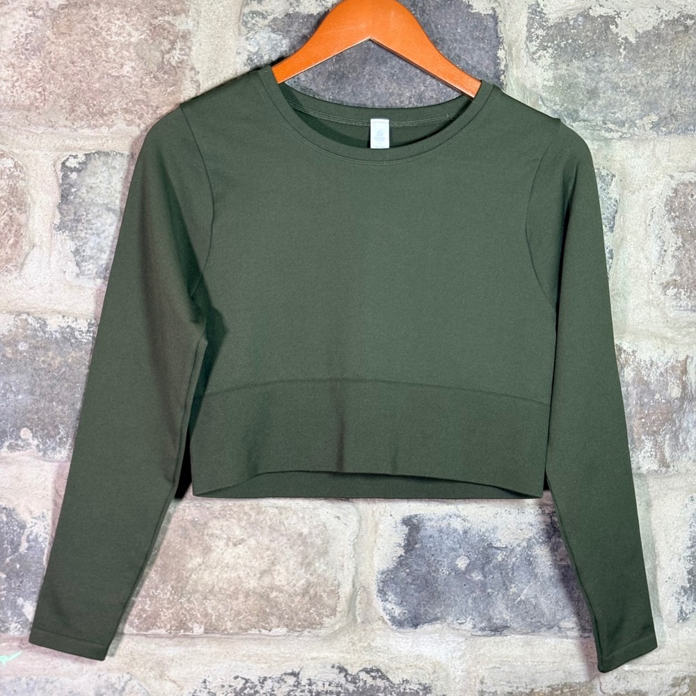 OFFLINE by Aerie Women's Olive Green Long Sleeve Cropped Athletic Top Large‎